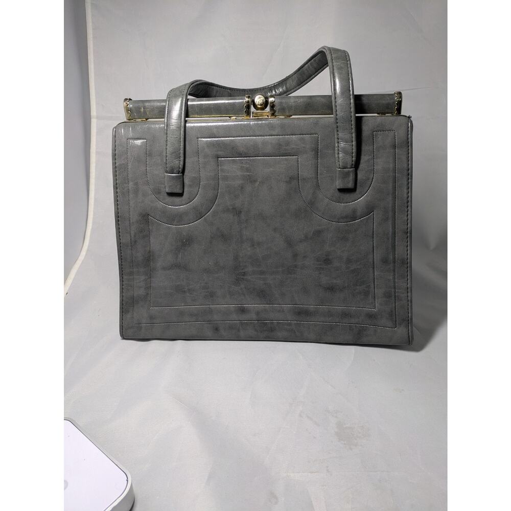 1970s Gray Vinyl Handbag by JR Florida, Vintage Top Handle Purse Retro - Picture 11 of 14